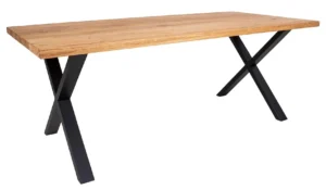 Joes plankebord med massive egetræsplanker og sorte krydsben