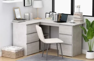 Hjørneskrivebord med betonlook