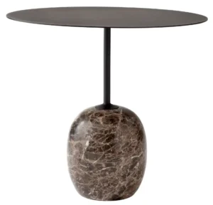 &Tradition Lato rundt sofabord med sort metal bordplade og rund fod af brun marmor