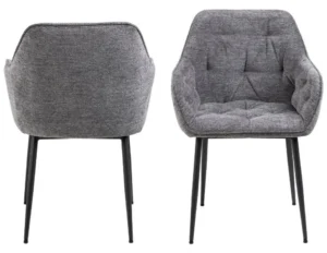 Brooke spisebordsstol med armlæn og sorte metalben og gråt betræk i velour