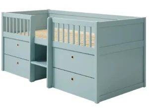 Flexa Freja børneseng af træ med blue-ish maling og 4 skuffer