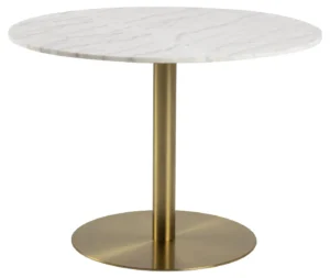 Marble rundt spisebord i hvid marmor med messingstel