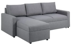 Sacramento 3-personers sofa med gråt stofbetræk og opbevaringsrum under chaiselong