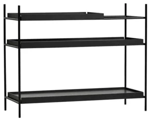 WOUD Tray sort lav reol med bakkehylder