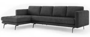 Stor sofa til 4 personer med chaiselong og mørkegråt stofbetræk