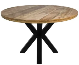 HSM Collection Portland stort rustikt spisebord med 150 cm. i lakeret mangotræ med sorte krydsben
