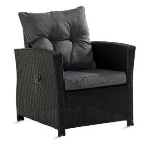 James recliner havestol i sort polyrattan med hynde
