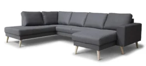 Sort U-formet sofa med chaiselong og mørkegråt betræk