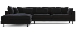 Ofelia stor sofa med chaiselong og blødt velourbetræk