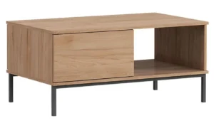 Querty sofabord i trælook med stor skuffe og hylde