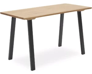 Real skrivebord i egetræ med ben af sortlakeret metal