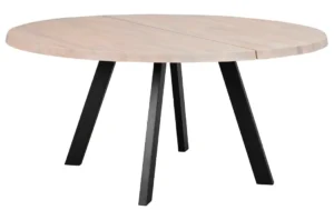Rowico Fred stort rundt spisebord på 160 cm. med bordplade i hvidpigmenteret egetræ og sorte metalben