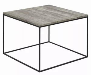 Square kradratisk sofabord i grå travertin med sort metalstel